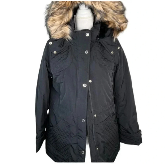 Gallery Black Anorak Faux Fur Hooded Jacket Coat NEW Size S - Picture 1 of 13